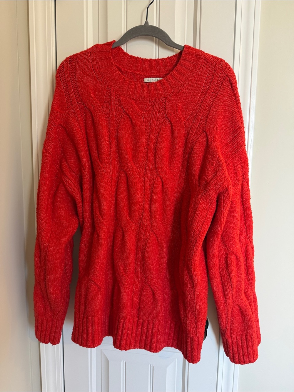 American Eagle Outfitters Red Cable-Knit Crewneck Sweater